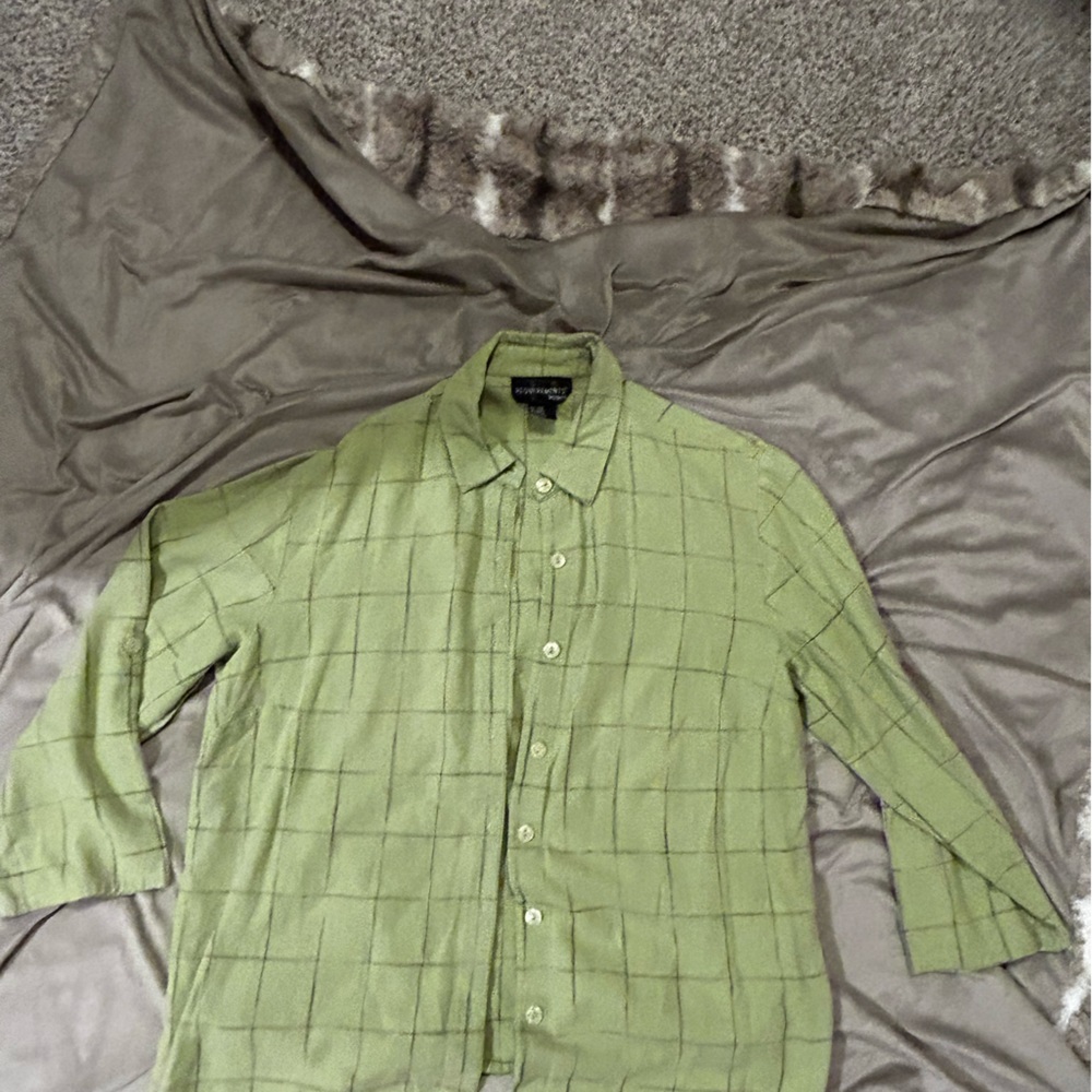 Lime green and black omens button up blouse size 1X